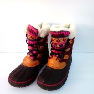 London Fog Big Kid Girl Fair Isle Print Faux Fur Winter Boots US 4 Pink Purple